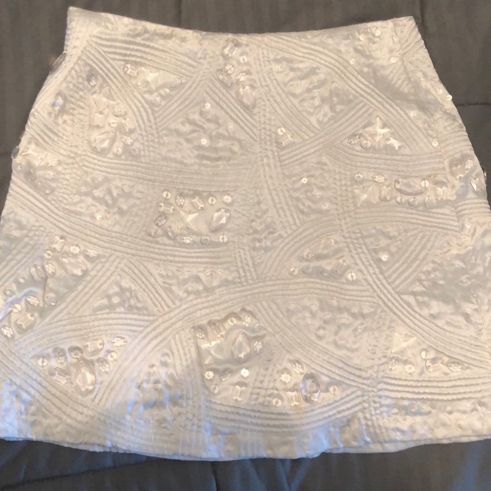 White/cream quilted skirt with clear beads and sequins
